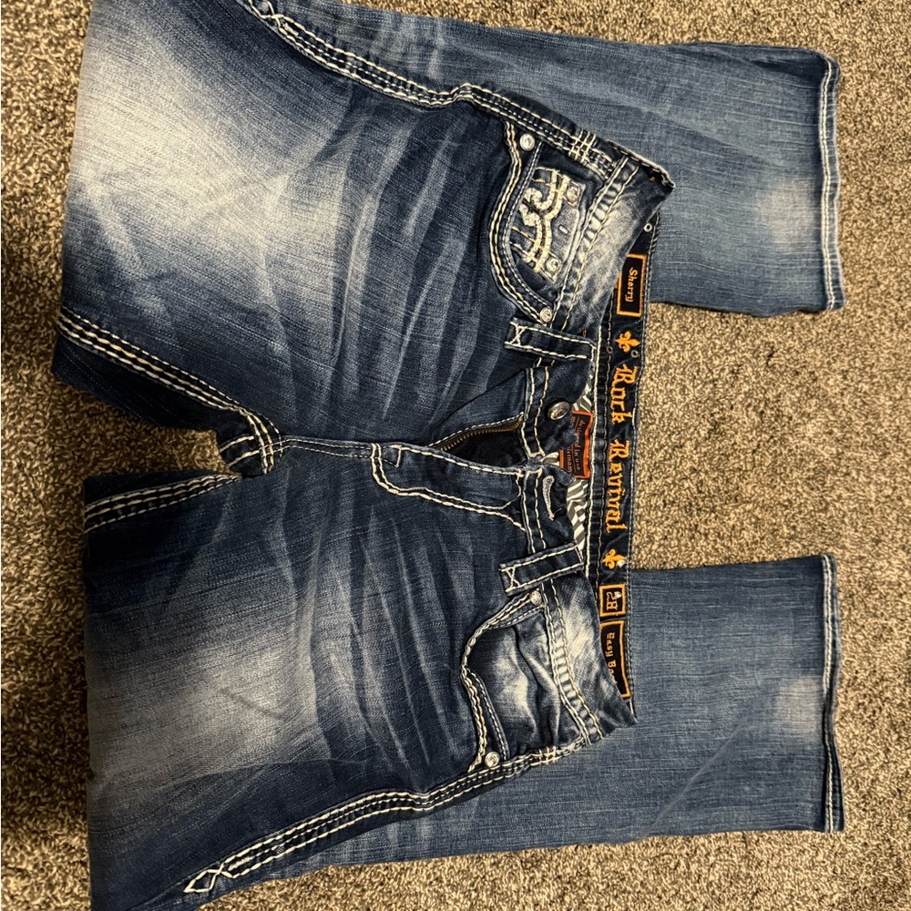 Rock Revival Blue Denim Jeans with Orange Accents